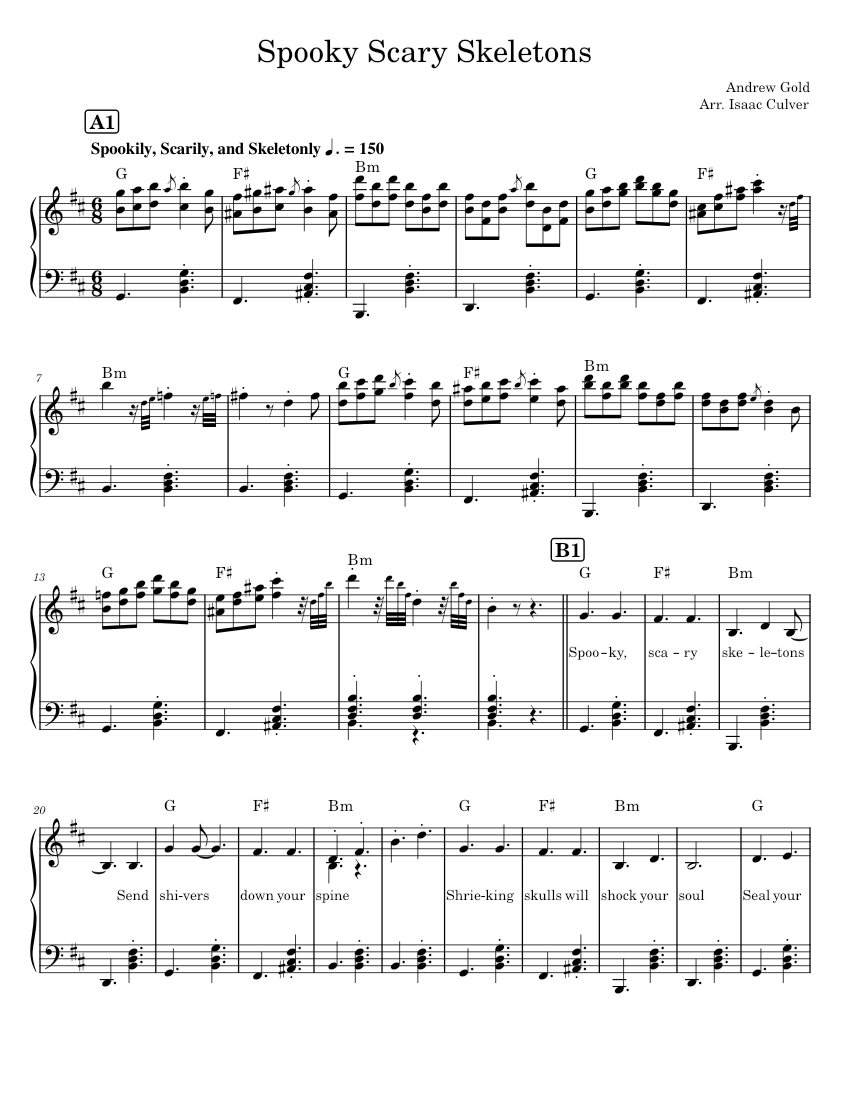 Spooky Scary Skeletons sheet music for Piano download free in PDF or MIDI