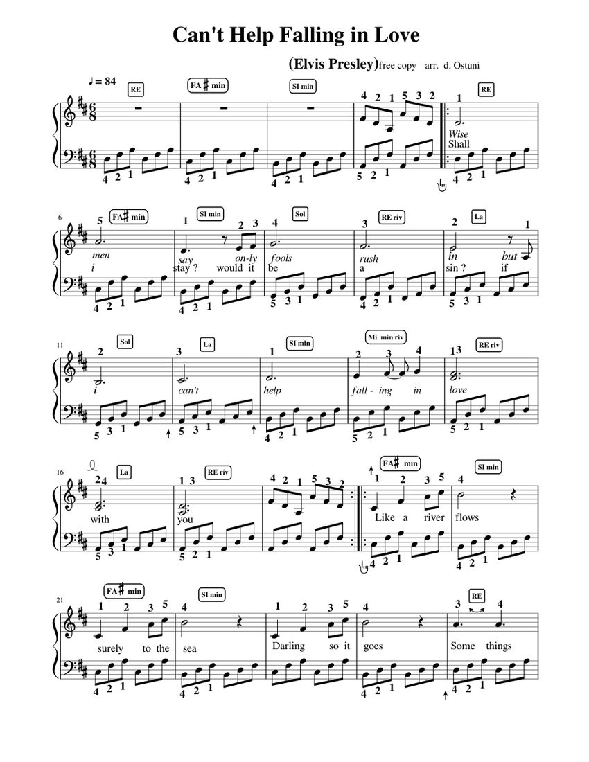 CAN'T HELP FALLING IN LOVE Sheet music for Piano | Download free in PDF