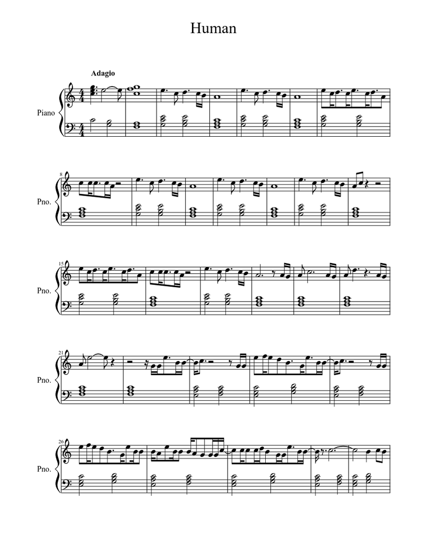 Human - Christina Perri (easy key) Sheet music | Musescore.com