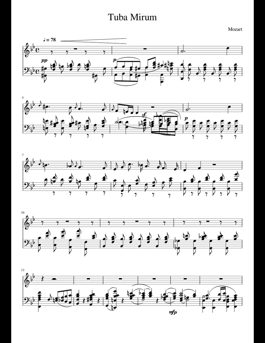 Tuba Mirum Parte Alto (Mozart) sheet music for Piano download free in ...