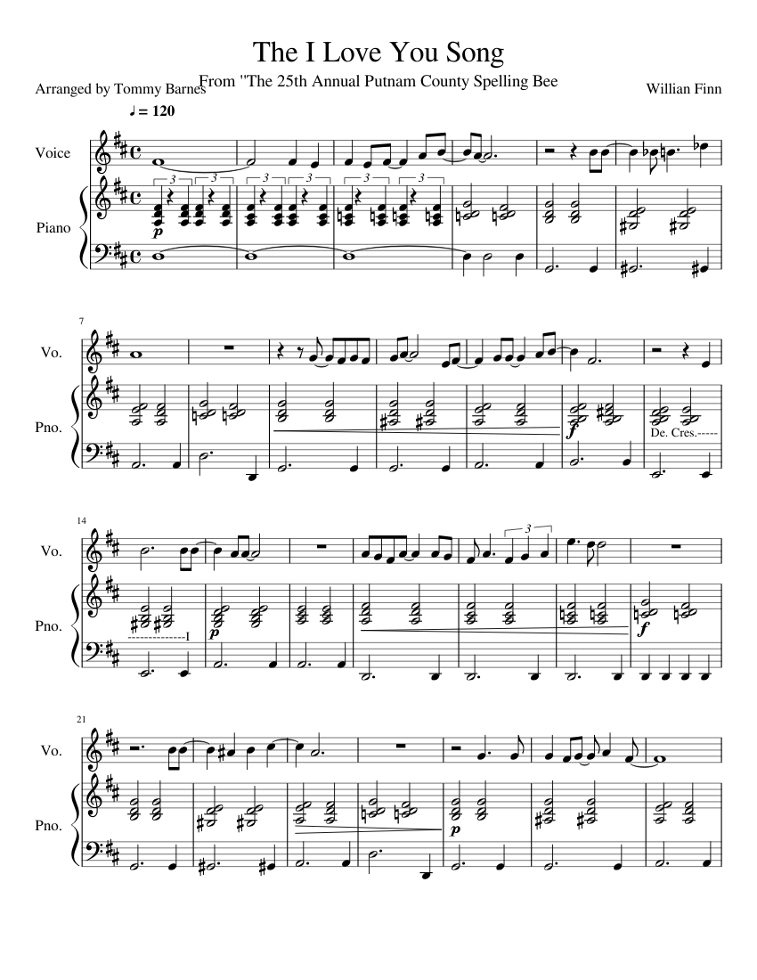The I Love You Song Sheet Music For Piano Voice Download Free