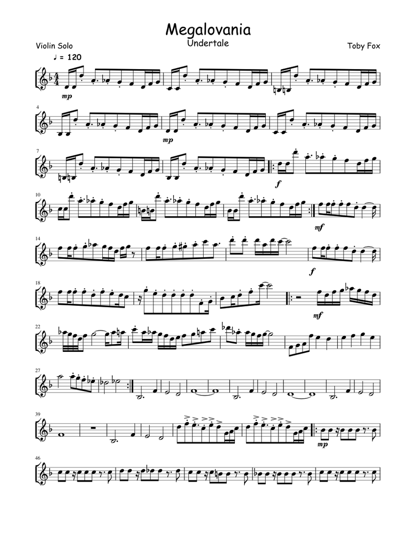Megalovania Violin Solo Sheet Music For Violin Solo Musescore Com - megalovania piano sheet roblox id
