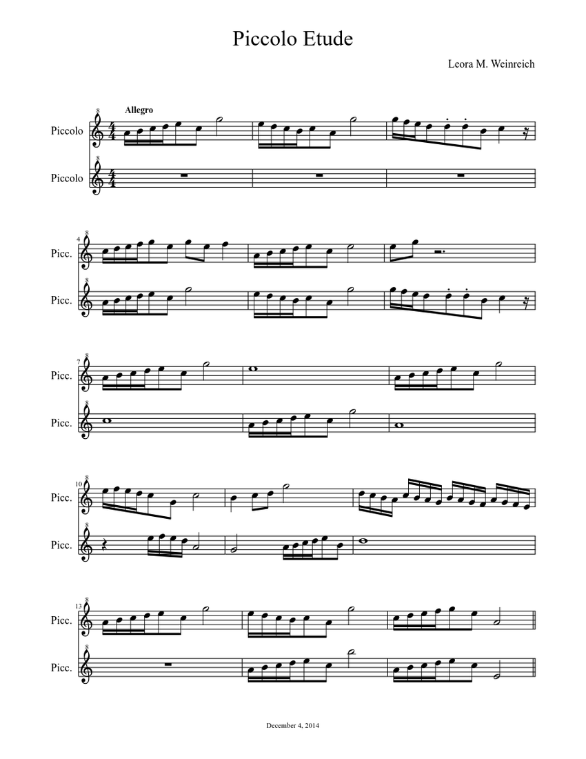 Piccolo Etude (Revised) Sheet music for Piccolo | Download free in PDF