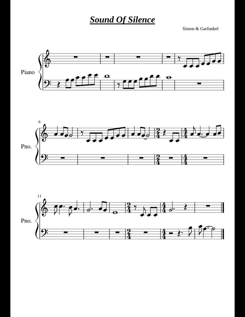 Sound of Silence sheet music for Piano download free in PDF or MIDI