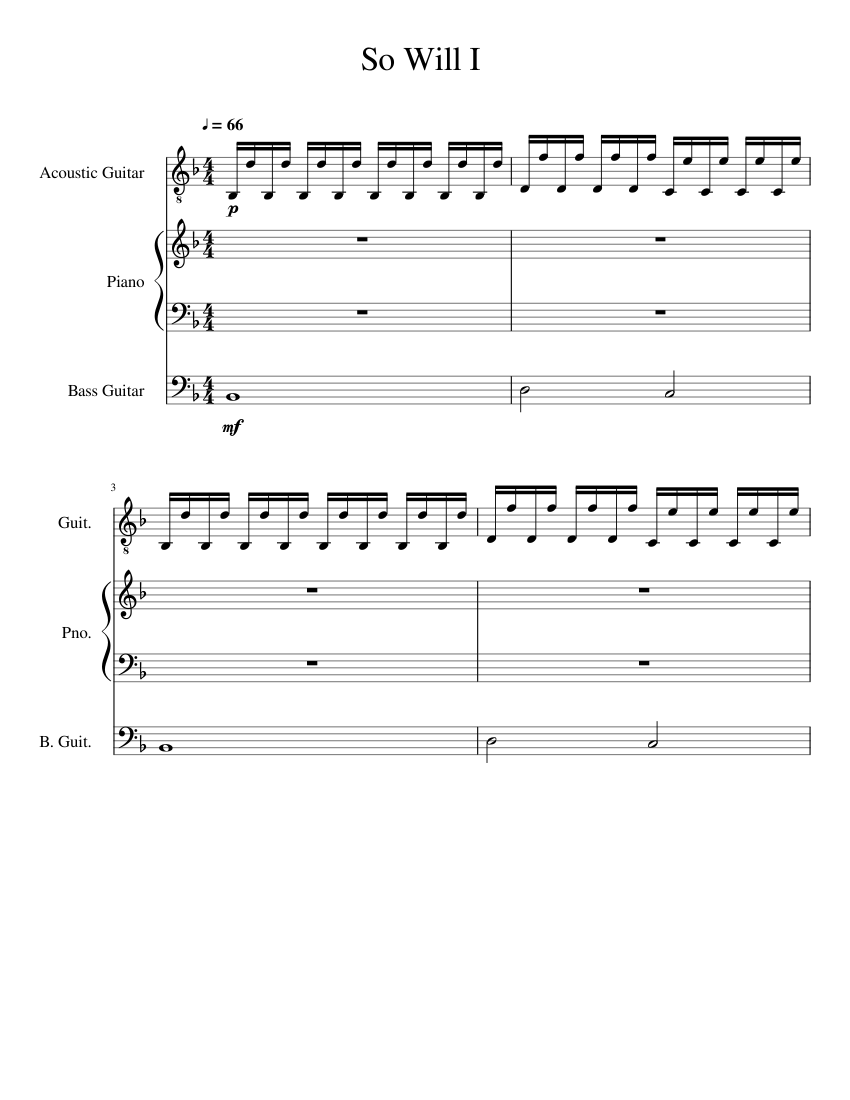 So Will I Sheet music for Piano, Bass, Guitar (Mixed Trio) | Musescore.com