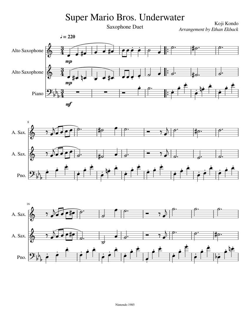 Super Mario Bros. Underwater sheet music for Piano, Alto Saxophone