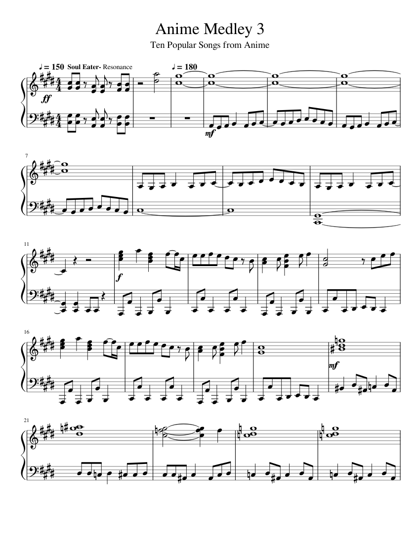 Anime Medley- No. 3 Sheet music for Piano (Solo ...