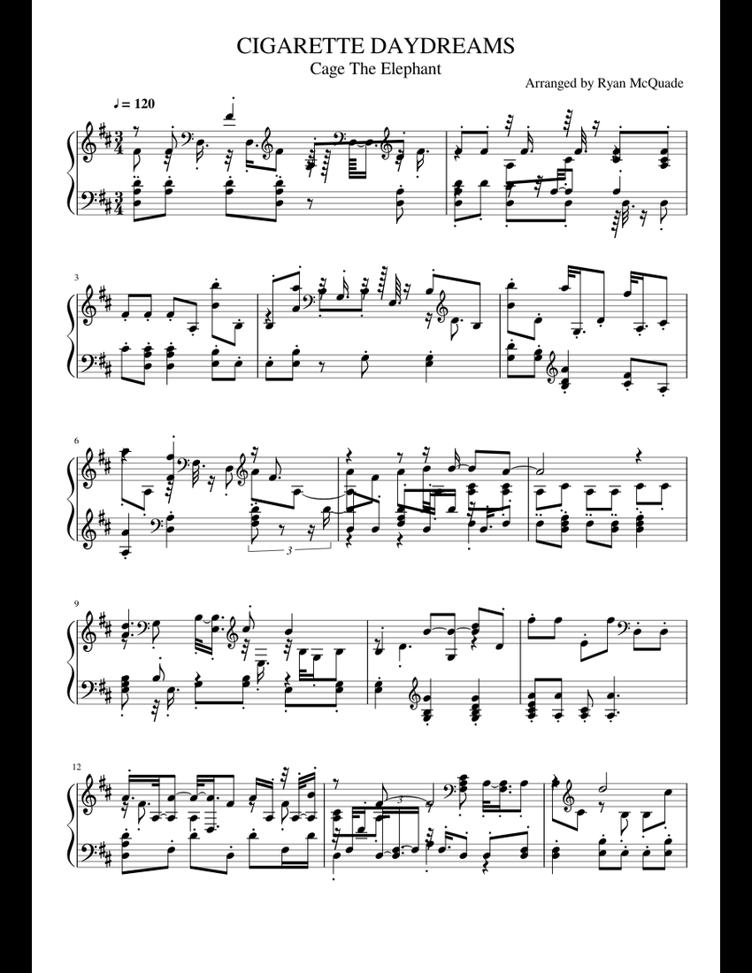 CIGARETTE DAYDREAMS Cage The Elephant sheet music for Piano download