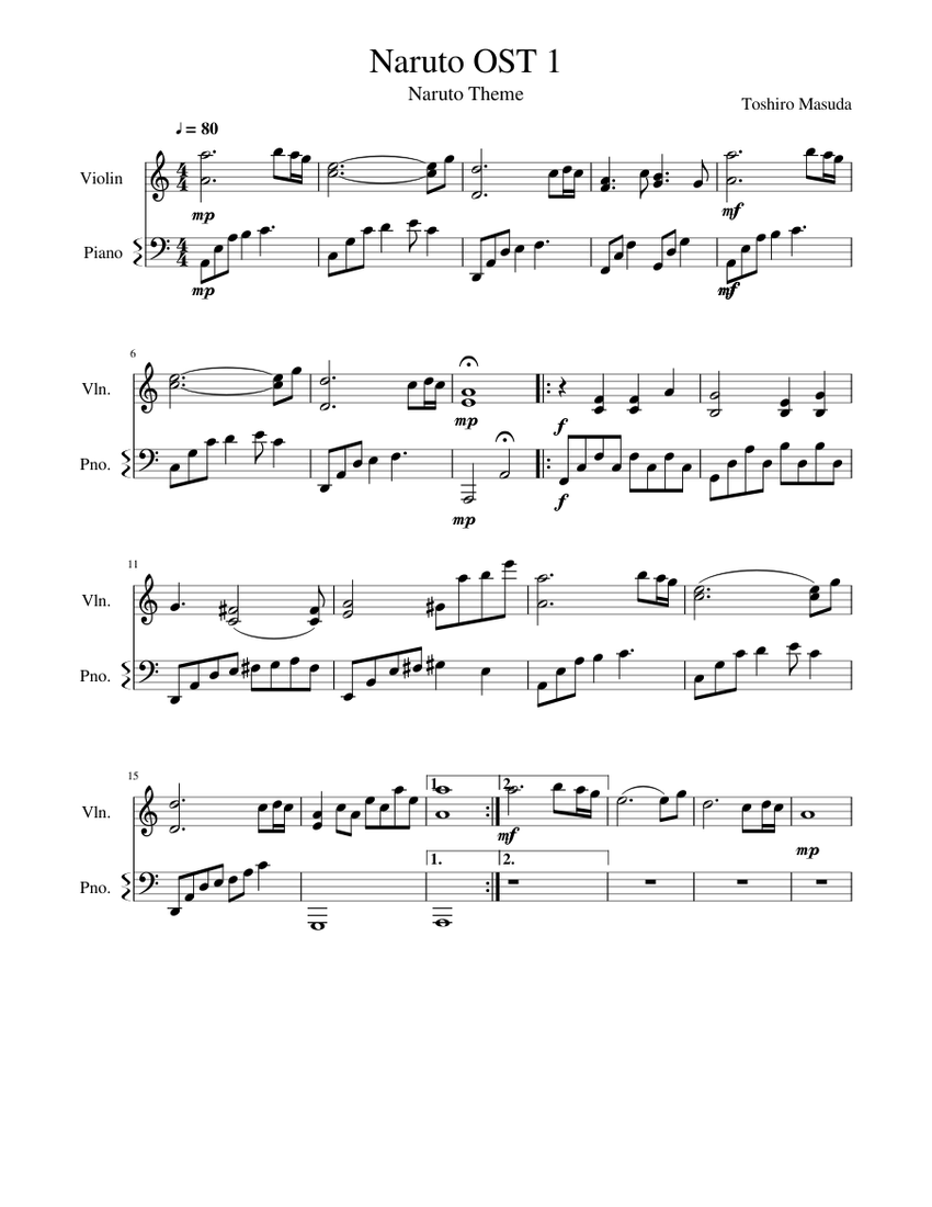 Naruto Continuing The Road Sheet music for Piano, Violin (Mixed Trio)