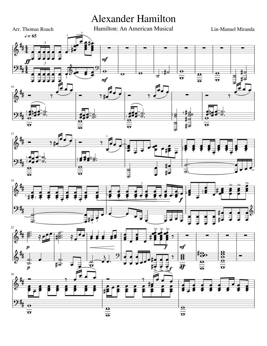 Alexander Hamilton sheet music for Piano download free in PDF or MIDI