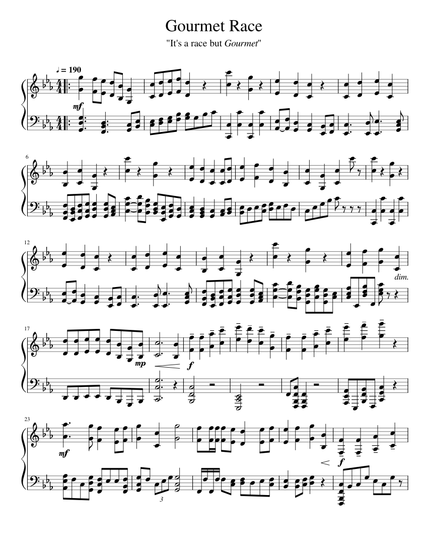 Gourmet Race- Piano Solo Sheet music for Piano | Download free in PDF ...