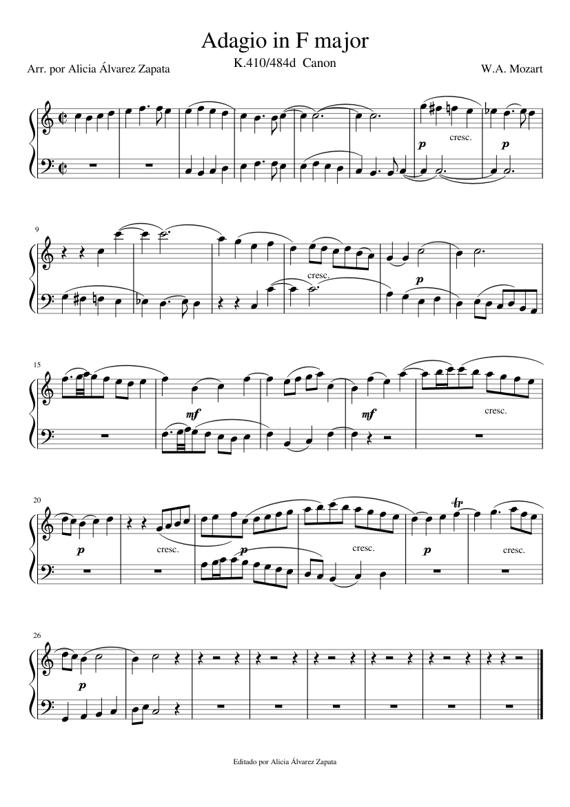 Adagio in F major sheet music for Piano download free in PDF or MIDI