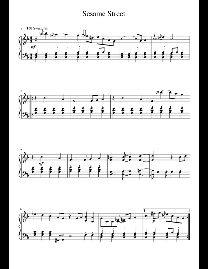 Sesame Street sheet music for Piano download free in PDF or MIDI