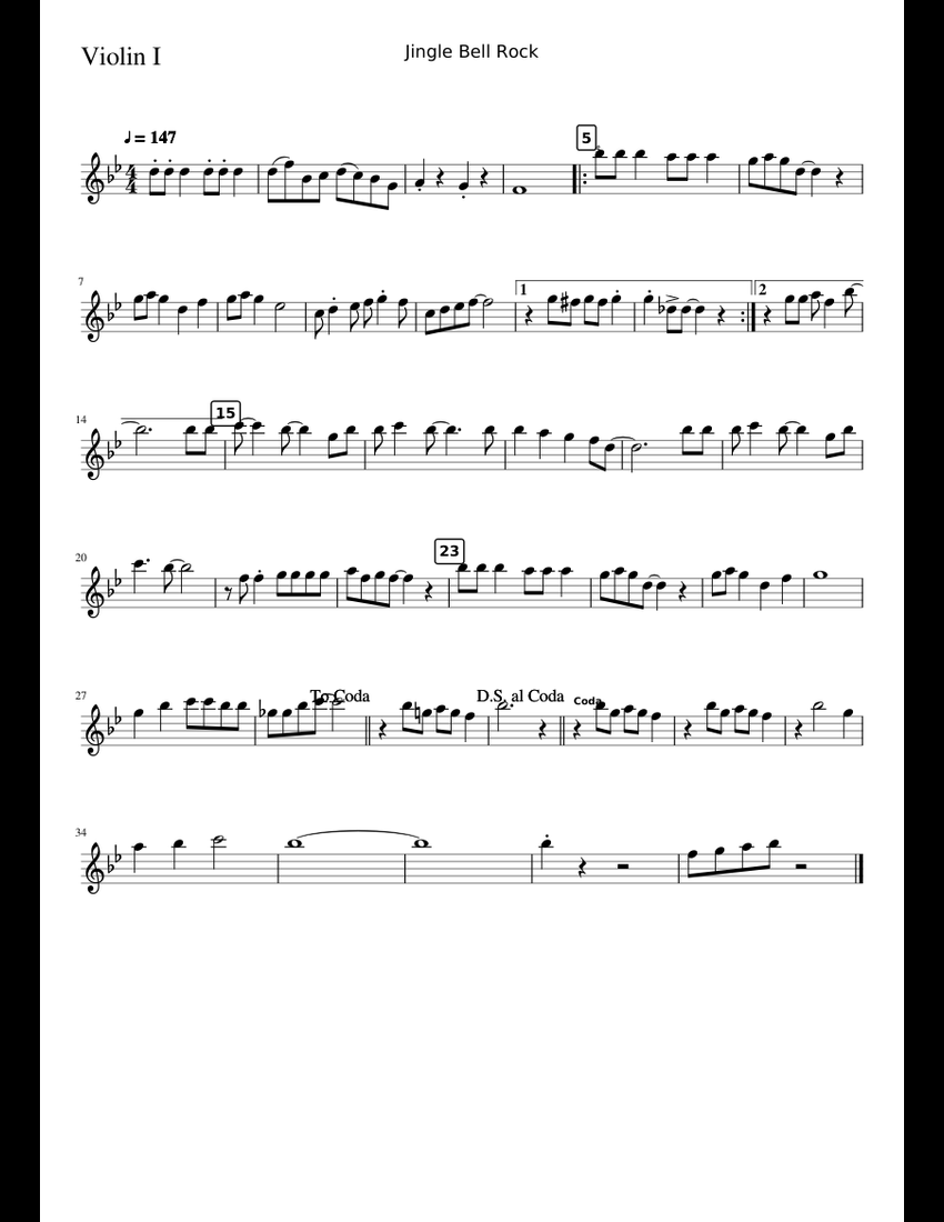 Jingle Bell Rock BC sheet music for Violin download free in PDF or MIDI