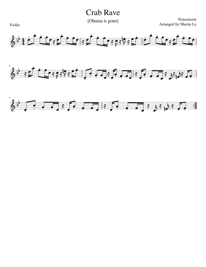 Crab Rave for Violin sheet music for Violin download free in PDF or MIDI