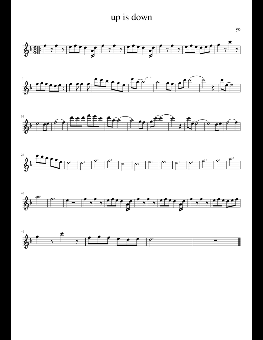 Up is down sheet music for Flute download free in PDF or MIDI