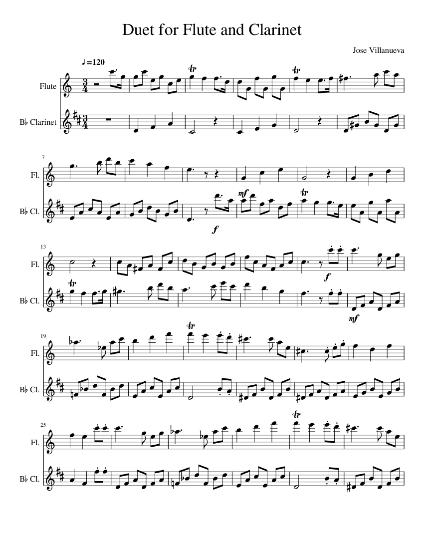Duet for Flute and Clarinet Sheet music for Flute, Clarinet | Download ...