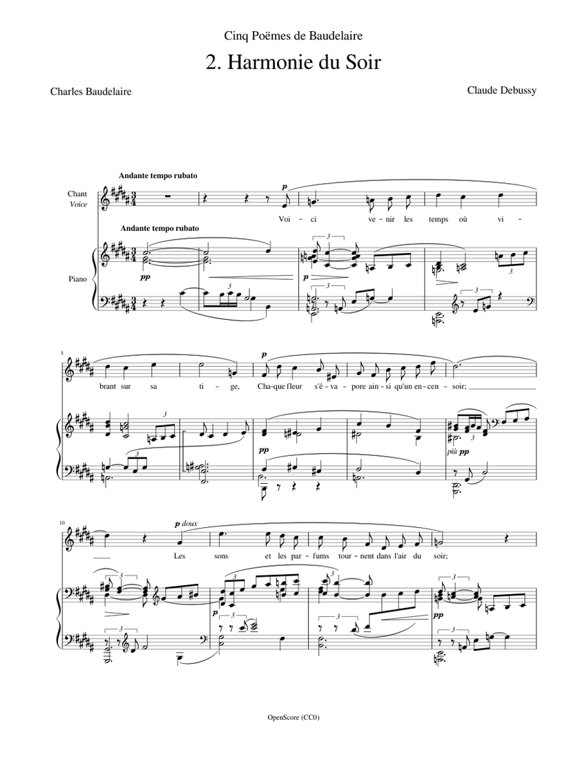 Debussy, Claude - Cinq Poëmes de Baudelaire, No.2 - Harmonie du Soir ...