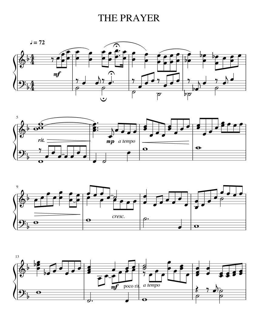 THE PRAYER Sheet music for Piano | Download free in PDF or MIDI