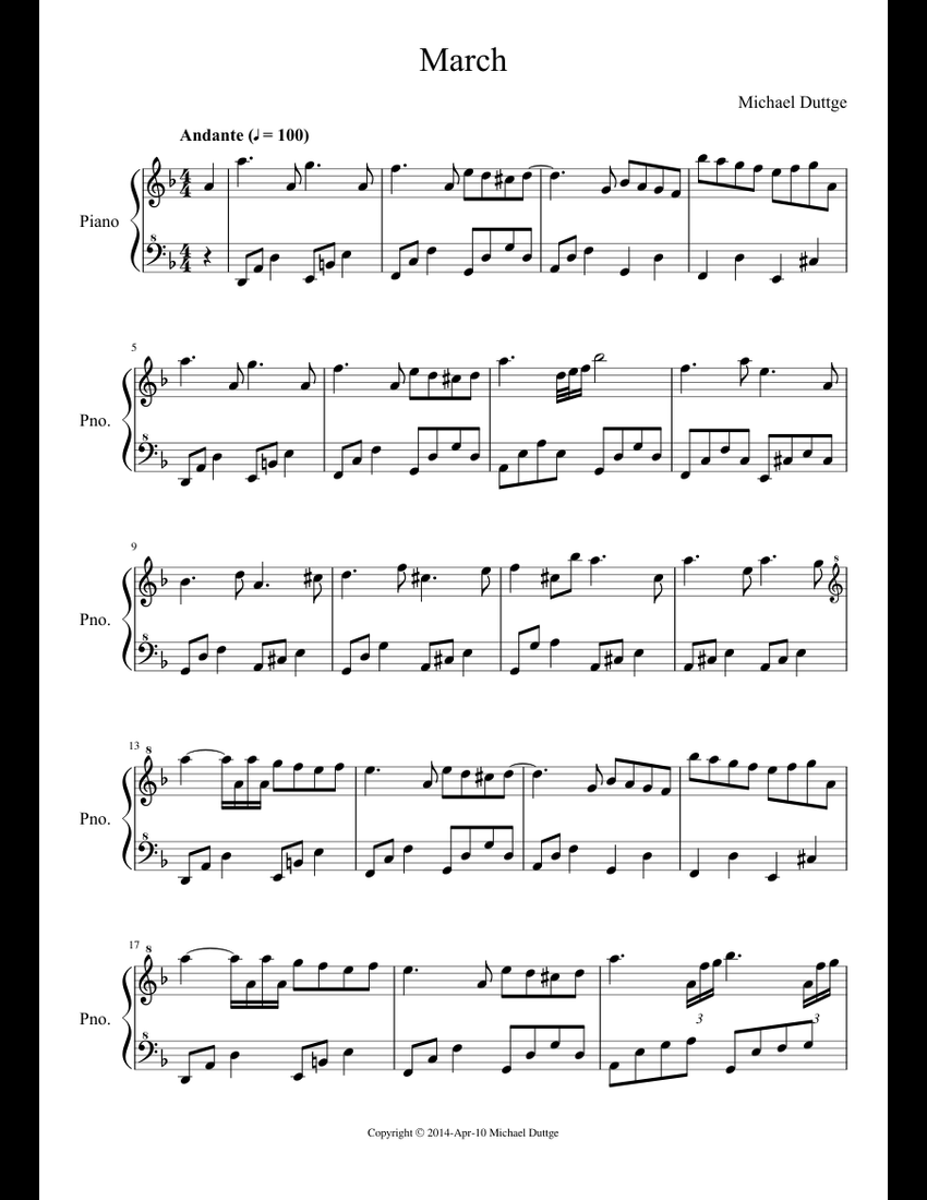 March sheet music for Piano download free in PDF or MIDI