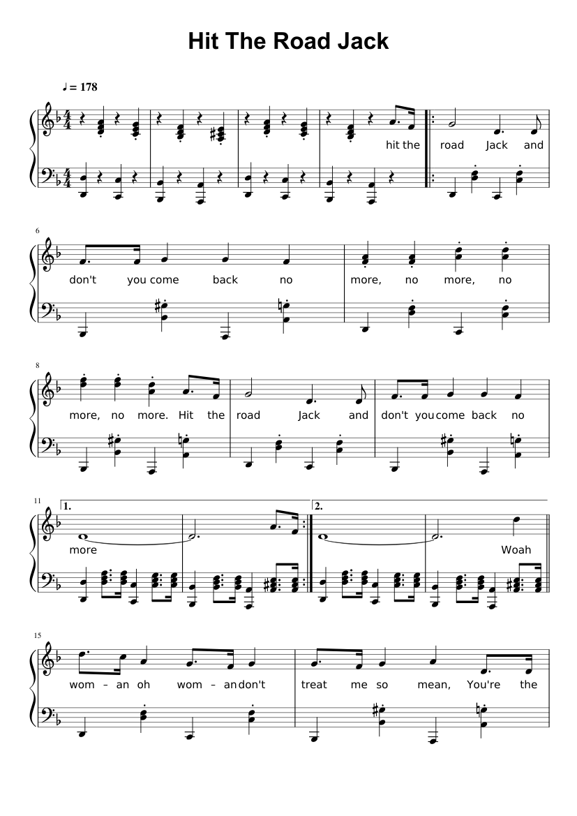 Hit the road Jack sheet music for Piano download free in PDF or MIDI