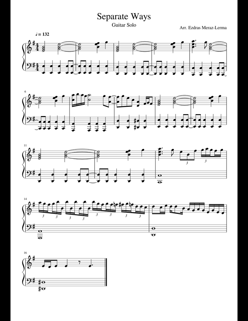 Separate Ways Guitar Solo for Piano sheet music for Piano download free