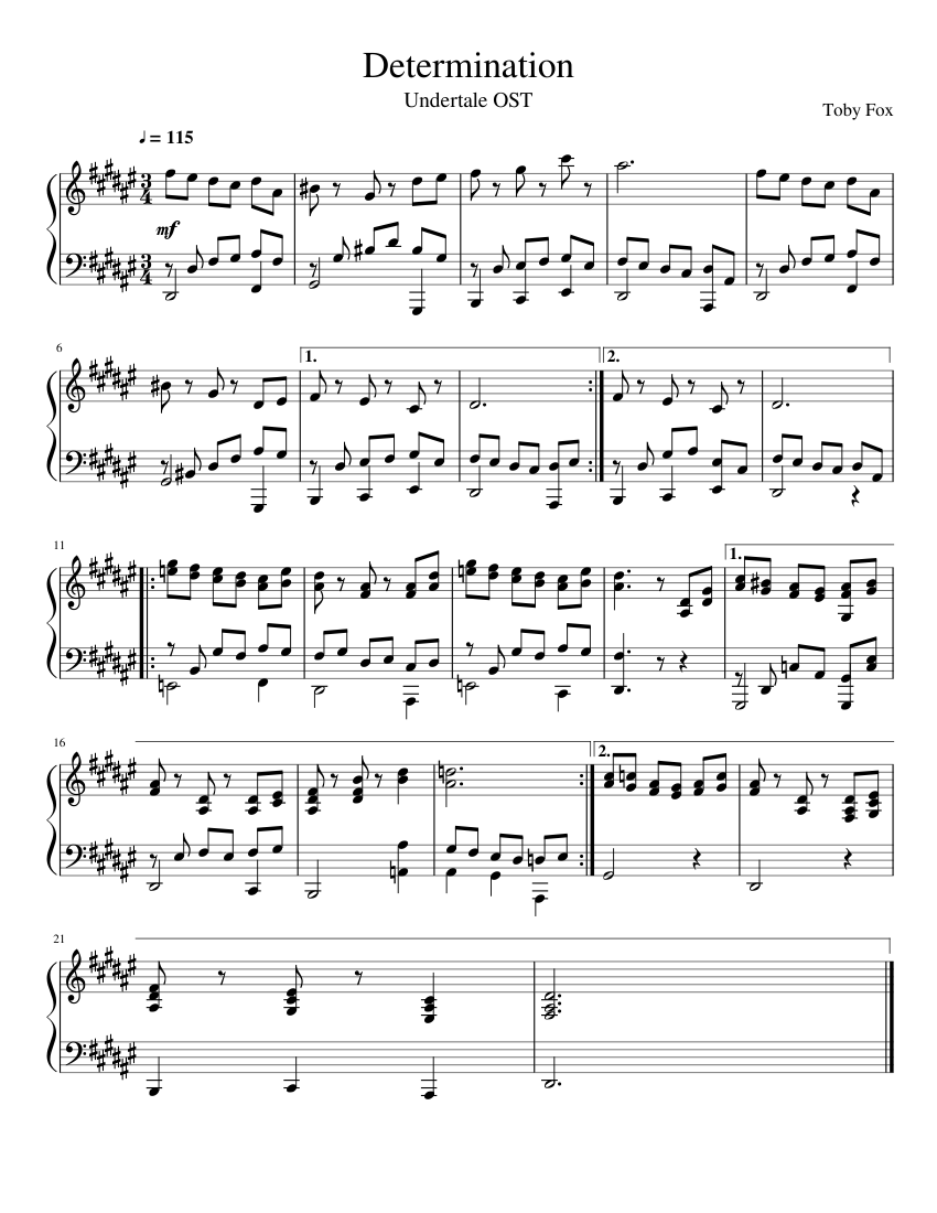 Determination Sheet Music For Piano Download Free In Pdf Or Midi