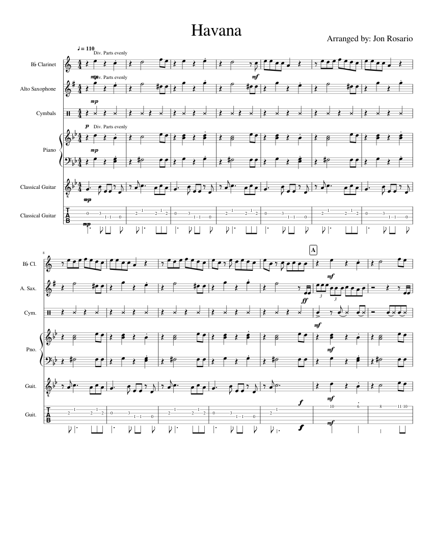 Havana Sheet music for Piano, Alto Saxophone, Percussion