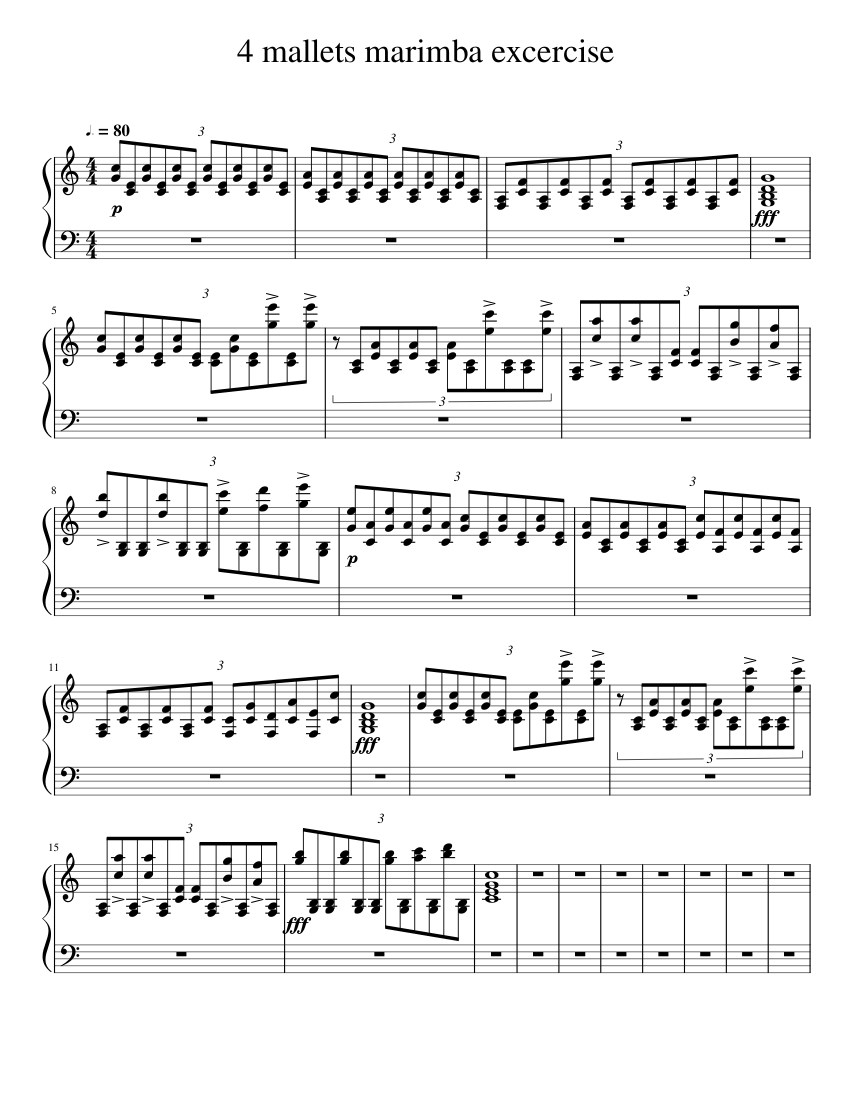 4 mallets marimba excercise Sheet music for Marimba (Solo)