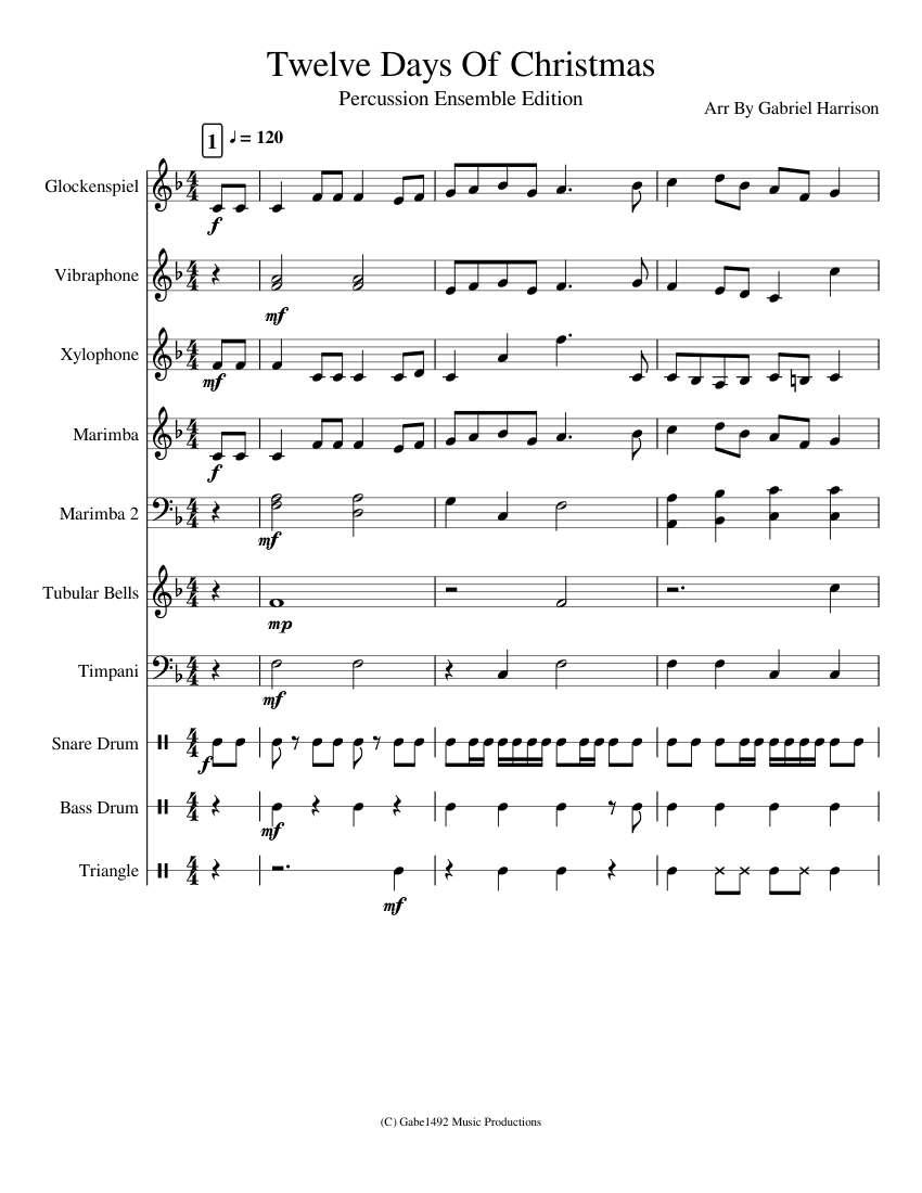 Twelve Days Of Christmas(PEE) Sheet music for Snare Drum, Bass Drum
