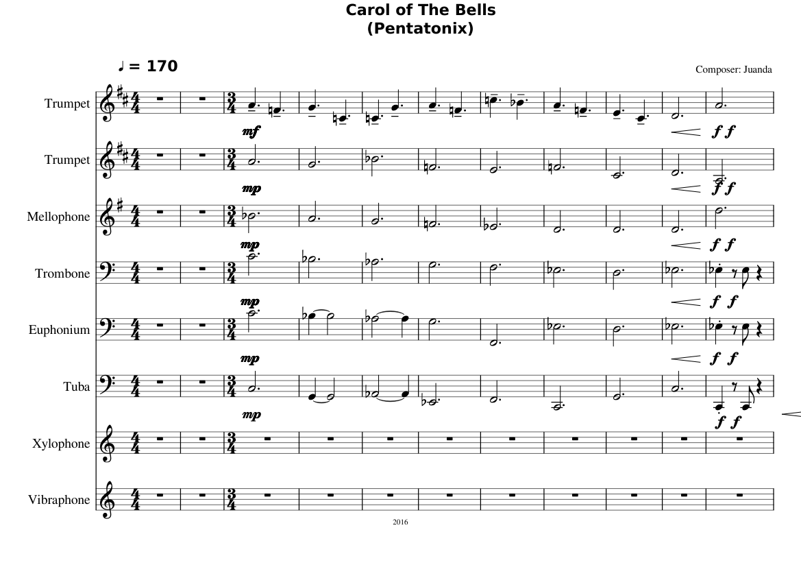 Carol of the Bells (Pentatonix) sheet music for Trumpet, French Horn, Trombone, Tuba download ...