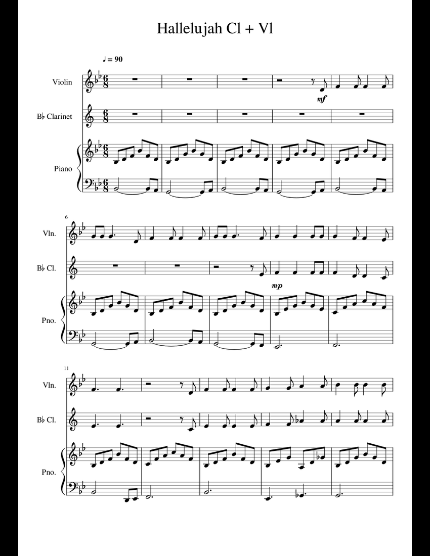 Hallelujah Duet sheet music for Violin, Clarinet, Piano download free