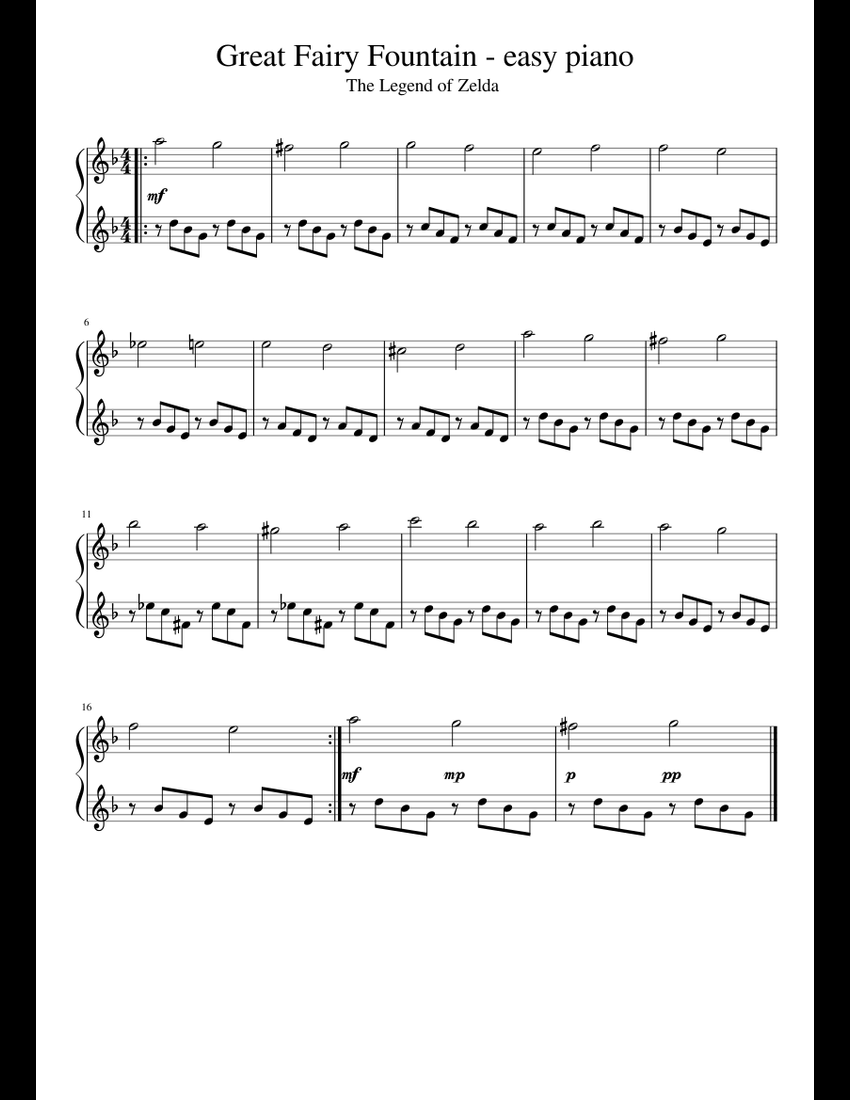 Great Fairy Fountain - easy piano sheet music for Piano download free