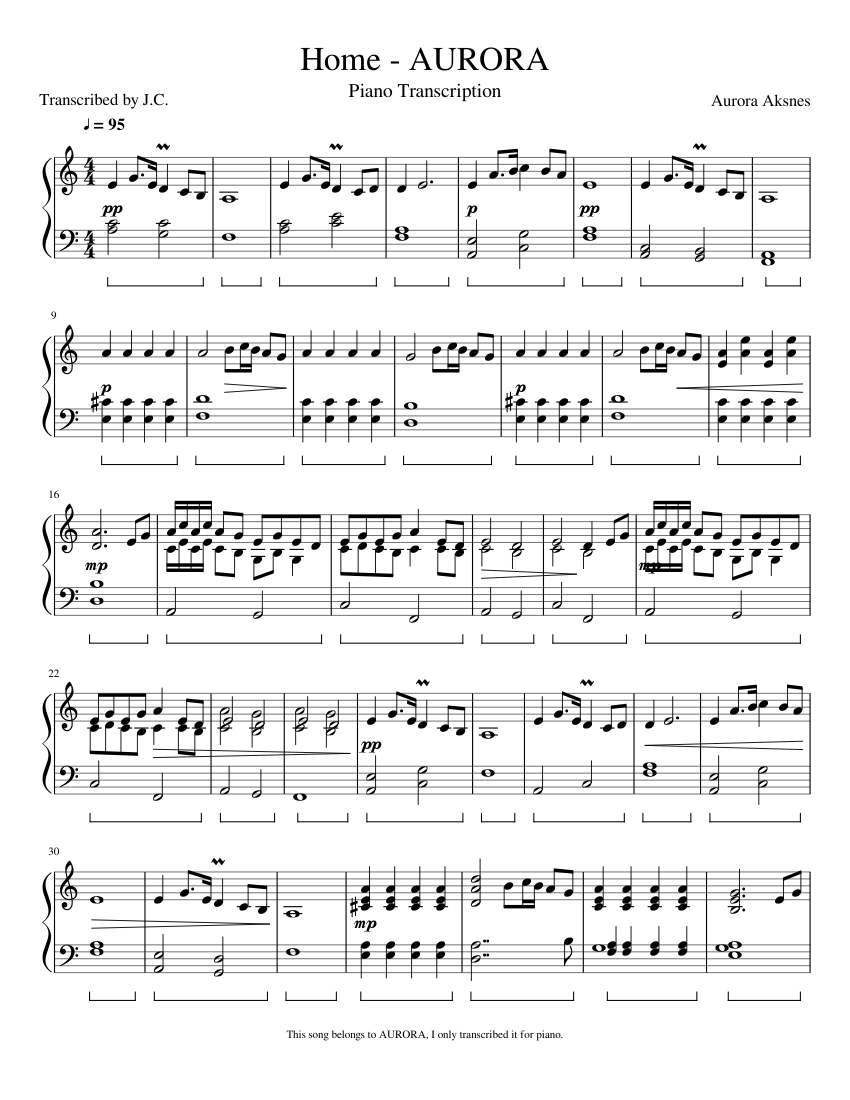 Home - AURORA - Piano Transcription Sheet music for Piano | Download