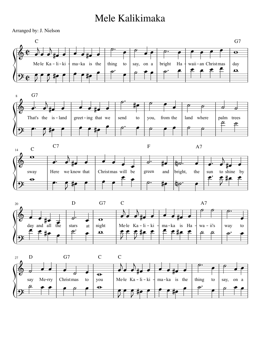 Mele Kalikimaka sheet music for Piano download free in PDF or MIDI