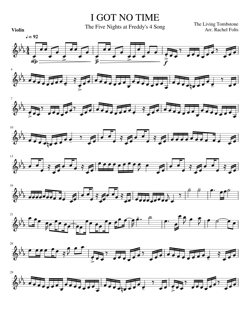 I Got No Time (The Five Nights at Freddy's 4 Song) sheet music download