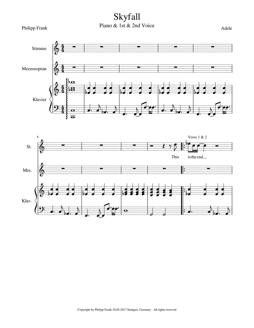 Skyfall Sheet music for Piano, Voice | Download free in PDF or MIDI