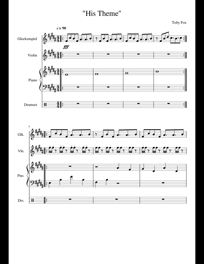 Undertale OST 90 - His Theme (Full Score) sheet music for Violin, Piano ...