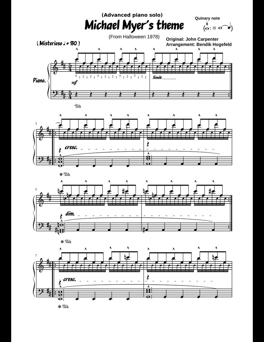 Michael Myer's theme (Advanced Piano solo) sheet music for Piano