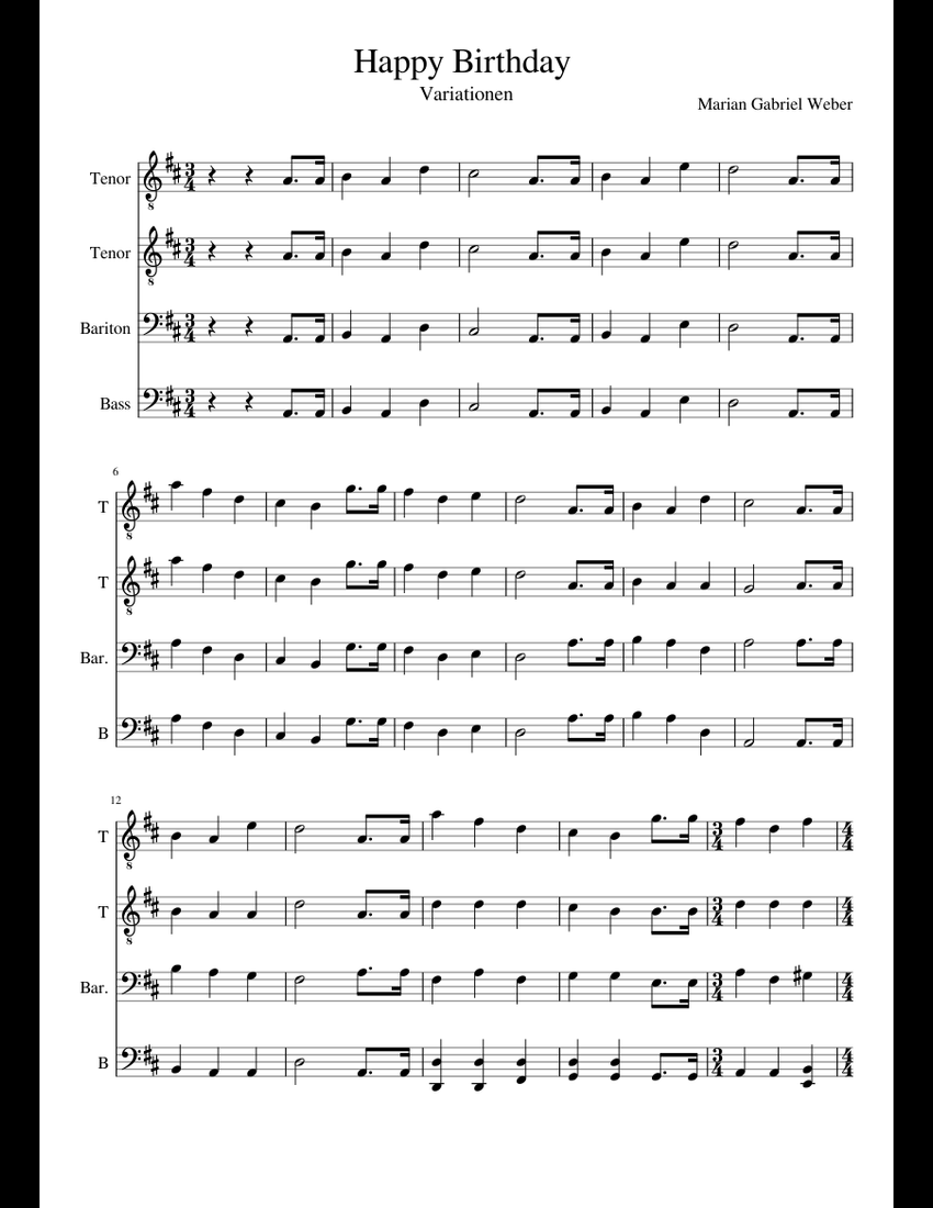 Happy Birthday sheet music for Piano download free in PDF or MIDI