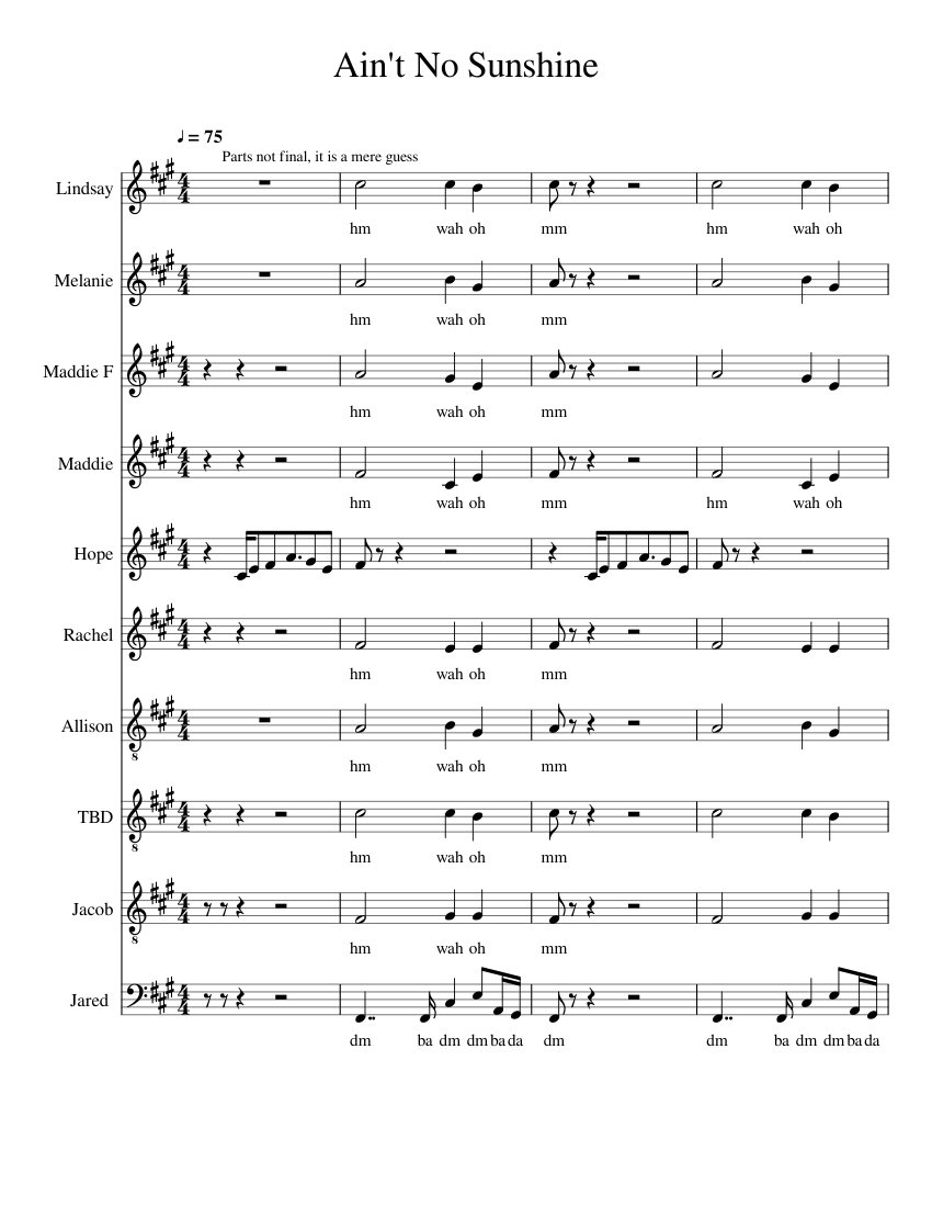 Ain't No Sunshine Sheet music for Piano (Mixed Ensemble) | Musescore.com