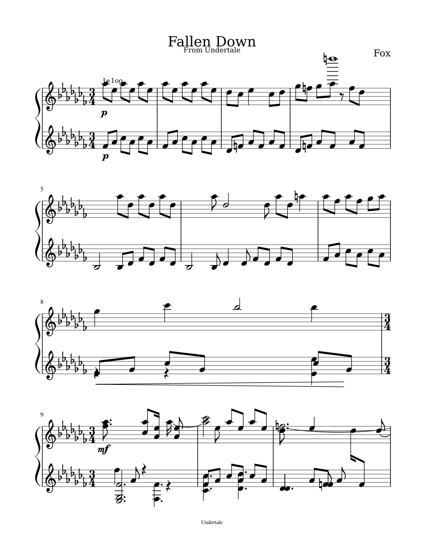 Fallen Down sheet music for Piano download free in PDF or MIDI