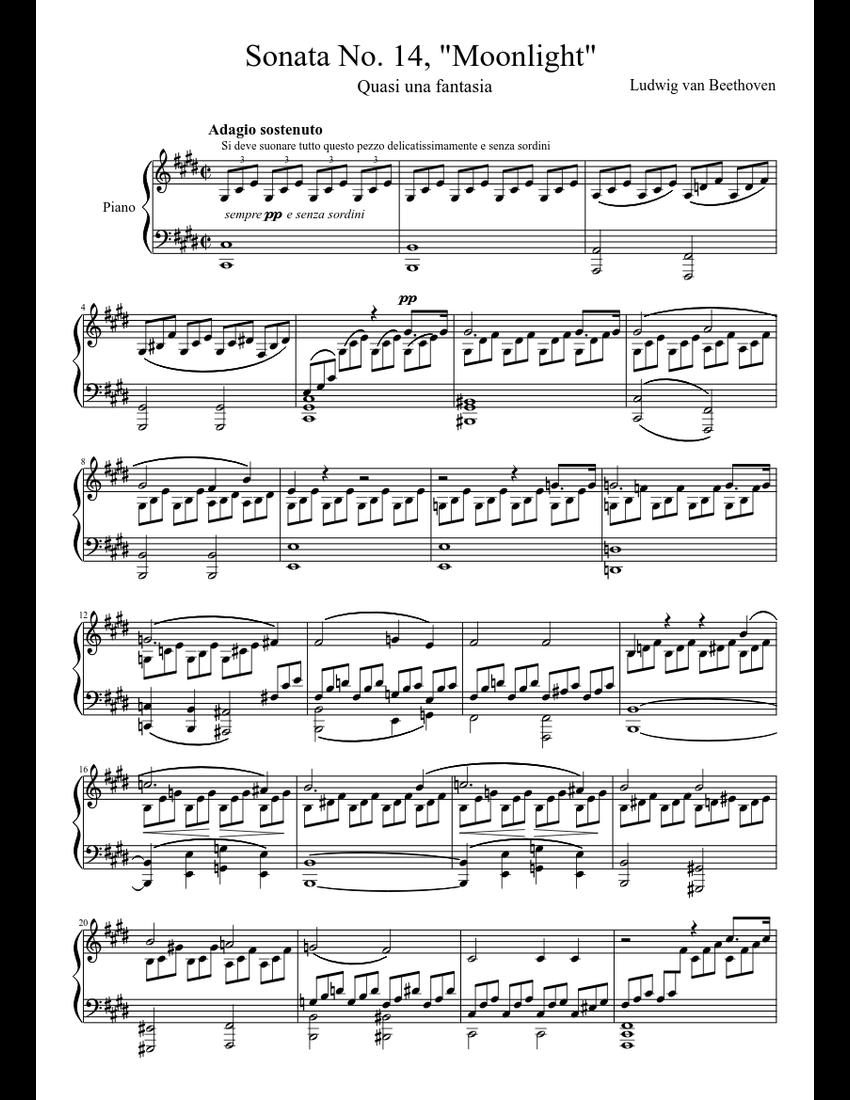 Sonata No. 14, "Moonlight" sheet music for Piano download free in PDF