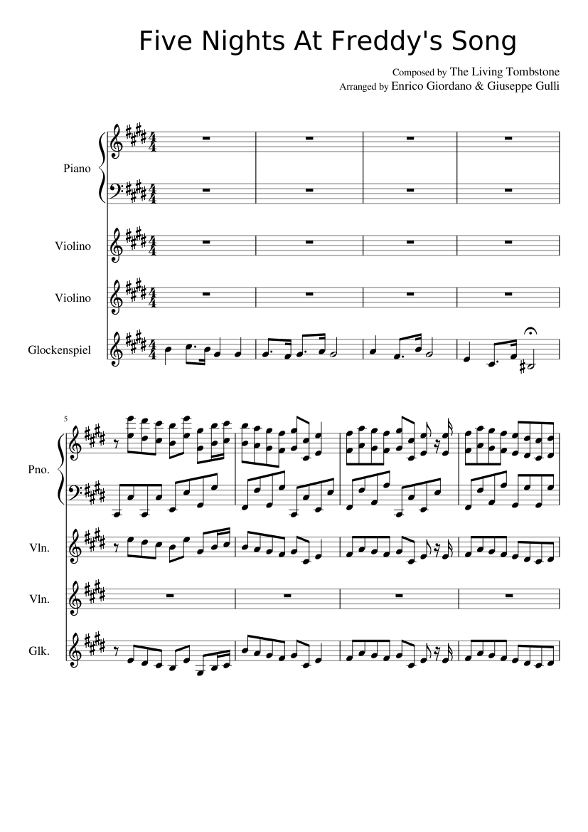 Five Nights At Freddy S Song Sheet Music For Piano Violin