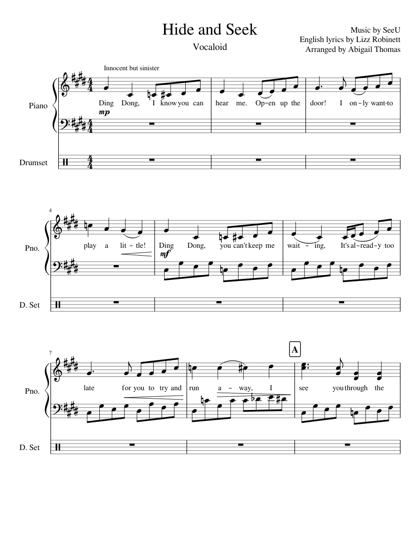 Vocaloid Hide And Seek English Redone Sheet Music For Piano