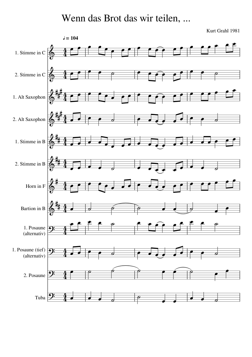 Wenn das Brot das wir teilen sheet music for Flute,
