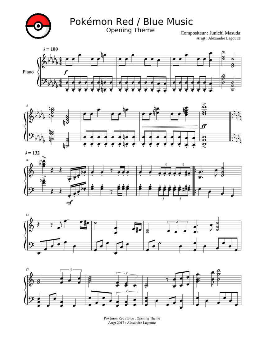 Pokémon Red & Blue (Opening Theme) - Piano Sheet music for Piano