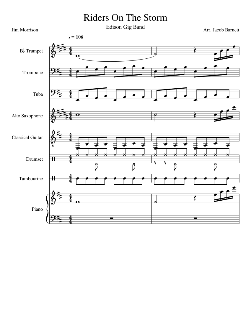 Riders On The Storm sheet music for Piano, Trumpet, Trombone, Tuba