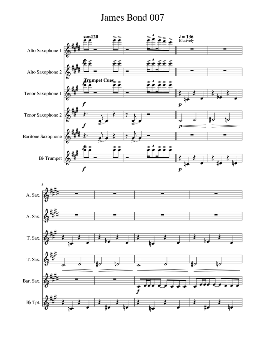 James Bond 007 Sheet music for Alto Saxophone, Tenor Saxophone ...