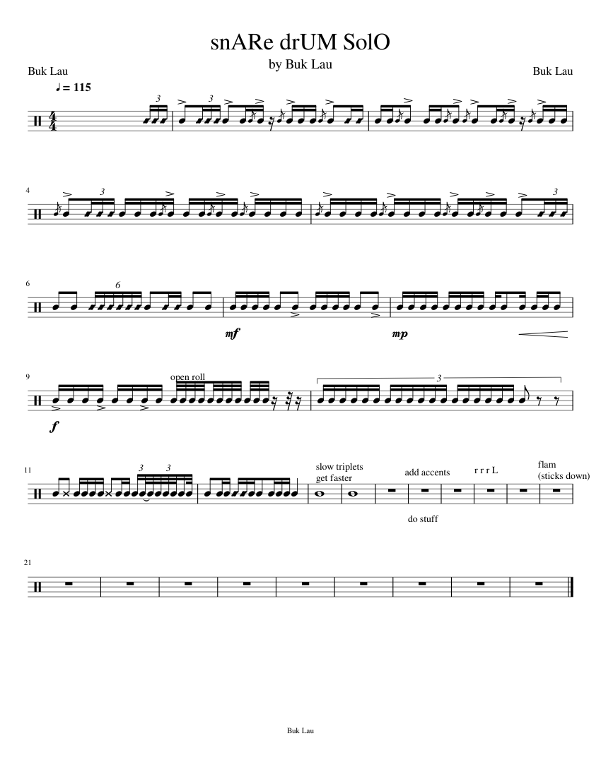 SnARe drUM SolO sheet music for Percussion download free in PDF or MIDI